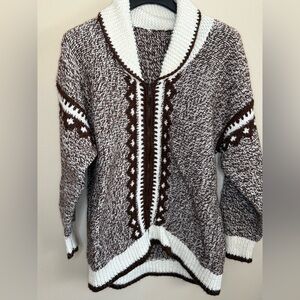 Vintage Hand Knit Chunky Zip Cardigan | Nordic Lodge Sweater | Brown | Oversized